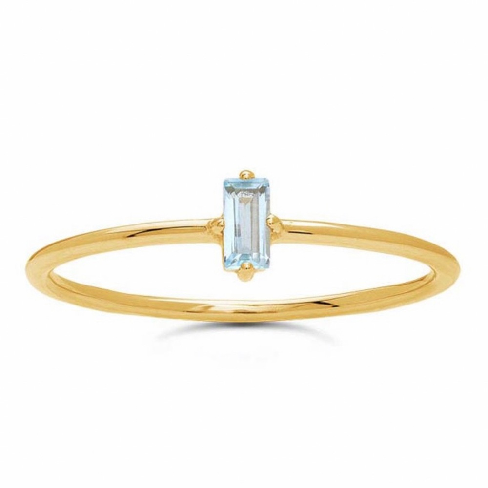 14K Yellow Gold baguette Sky Blue Topaz Stacking Ring